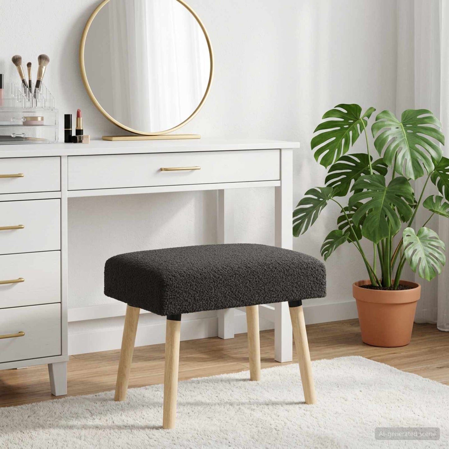 bænk Ensfarvet Sort 60 x 40 x 45 cm Bouclé