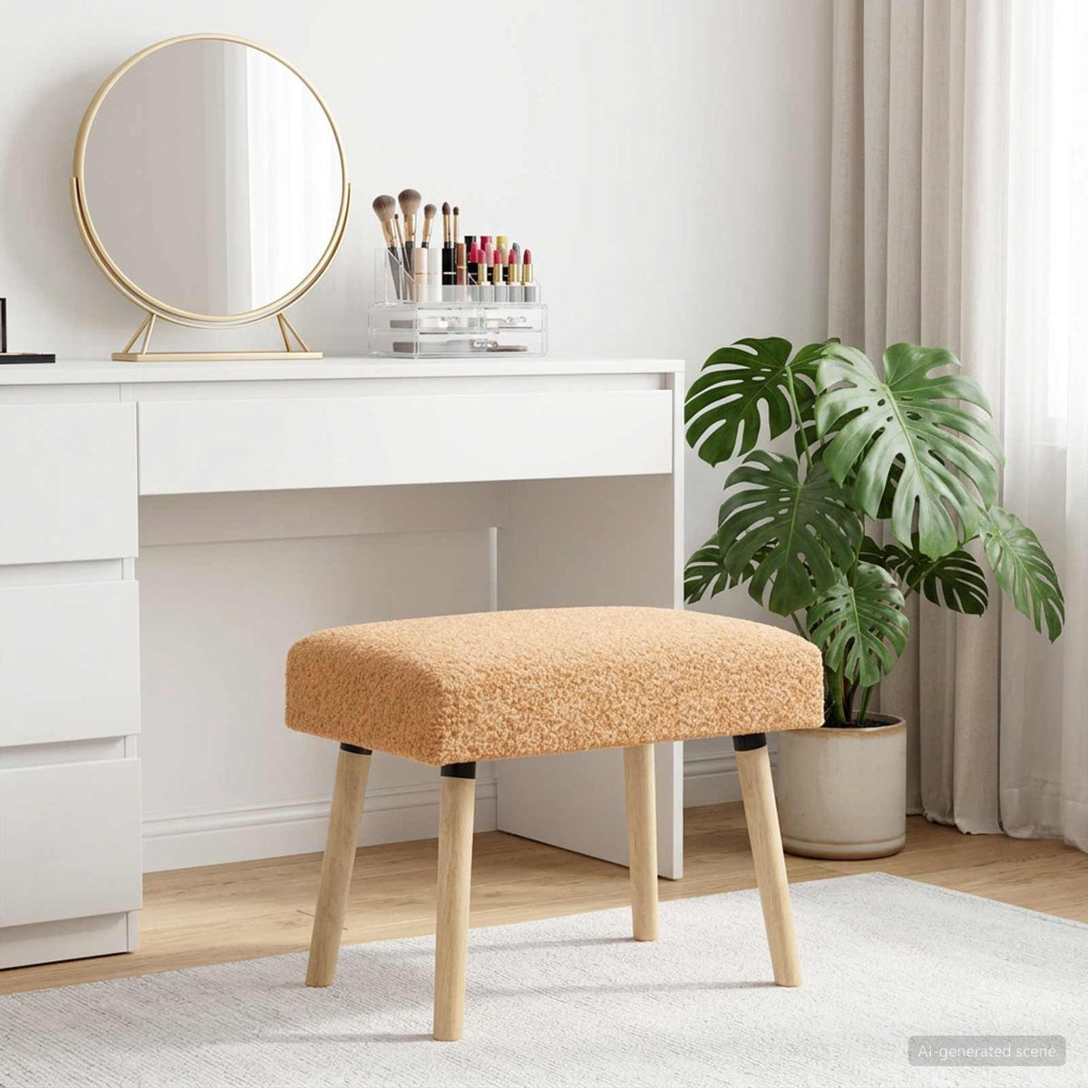 bænk Ensfarvet Beige 60 x 40 x 45 cm Bouclé