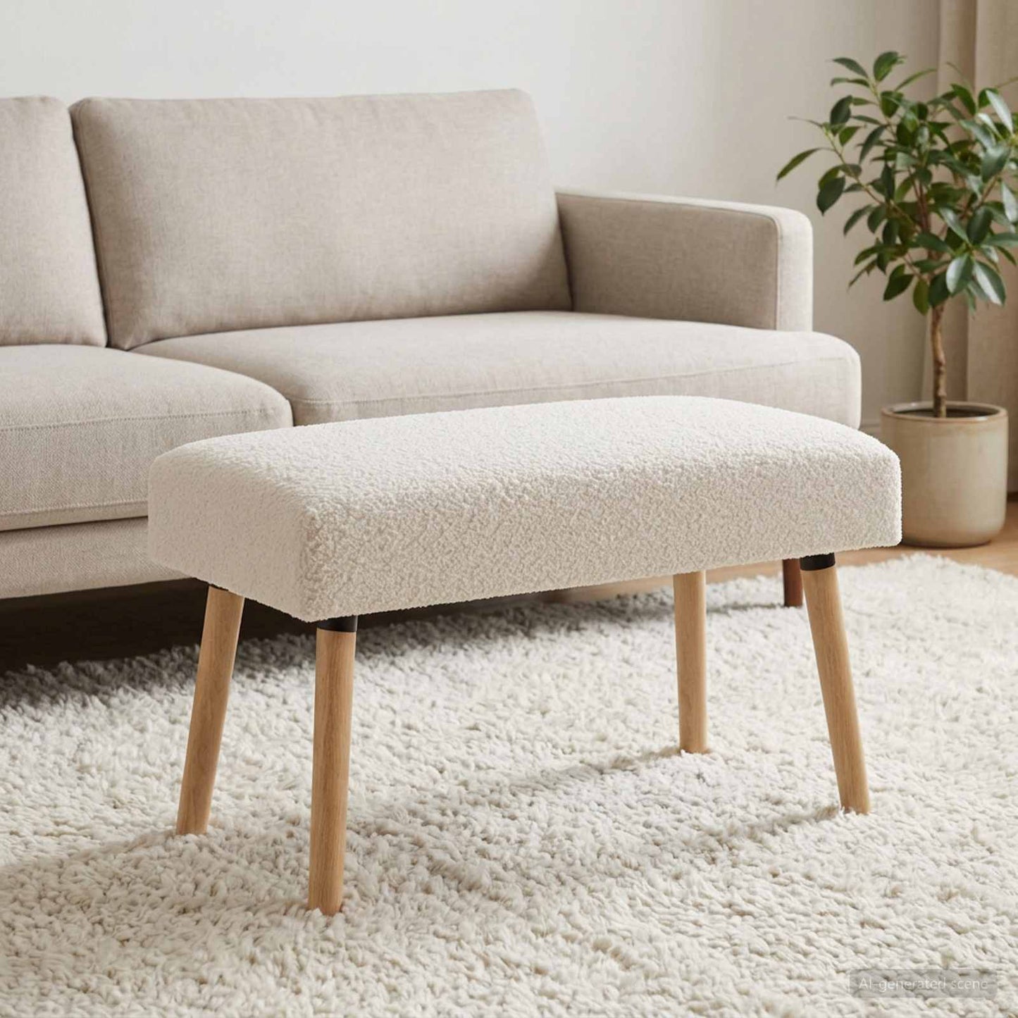 bænk Ensfarvet Cremefarvet 80 x 40 x 46 cm Bouclé
