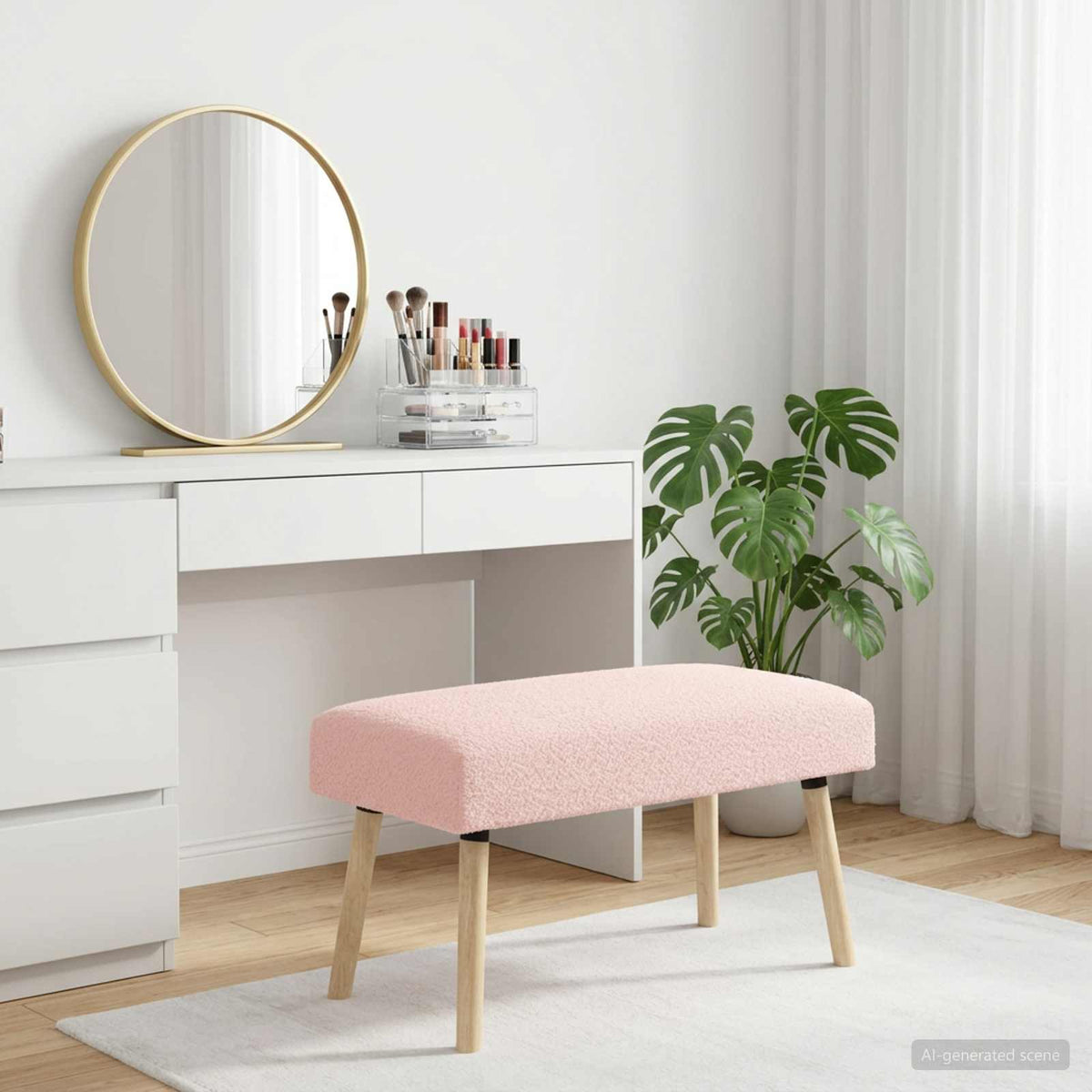bænk Ensfarvet Lyserød 80 x 40 x 46 cm Bouclé