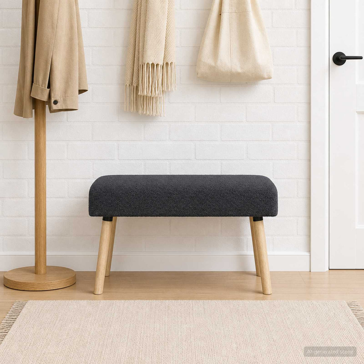 bænk Ensfarvet Mørkegrå 80 x 40 x 46 cm Bouclé
