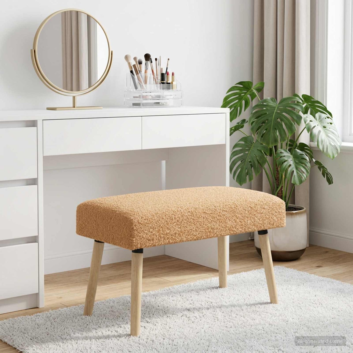 bænk Ensfarvet Beige 80 x 40 x 46 cm Bouclé