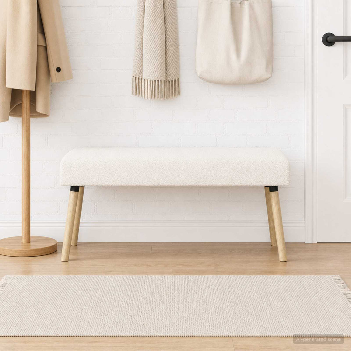 bænk Ensfarvet Cremefarvet 110 x 40 x 46 cm Bouclé