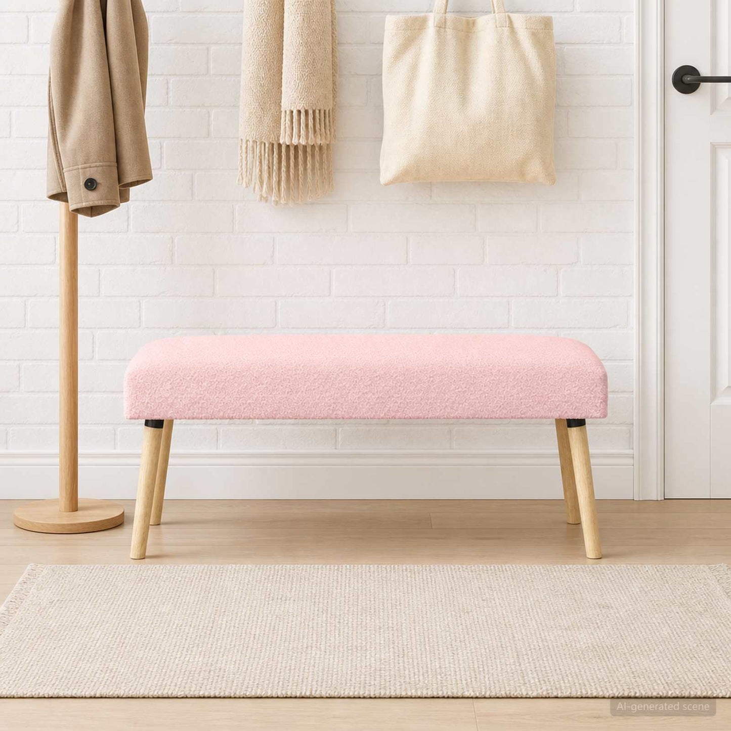 bænk Ensfarvet Lyserød 110 x 40 x 46 cm Bouclé