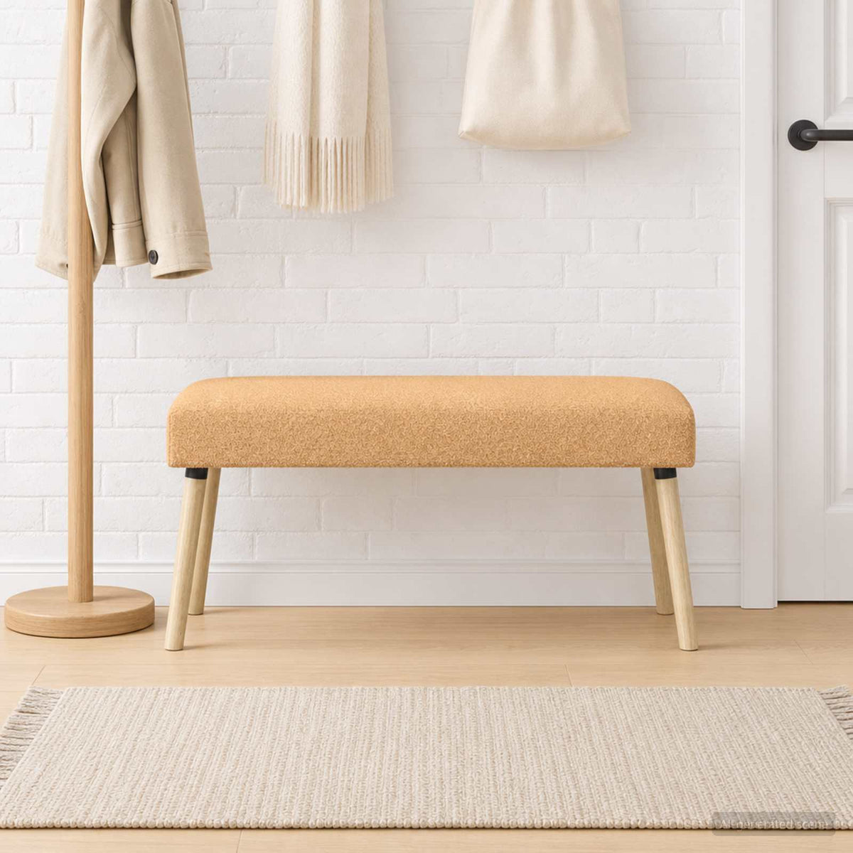 bænk Ensfarvet Beige 110 x 40 x 46 cm Bouclé