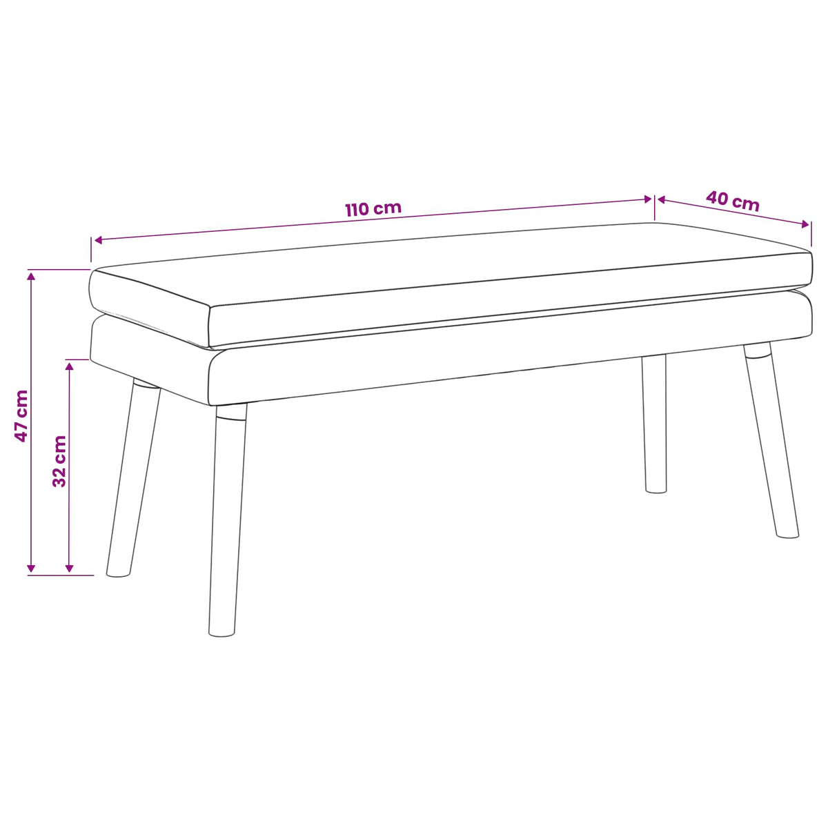Dobbeltlagret bænk Mørk Gul 110 x 40 x 47 cm Stof