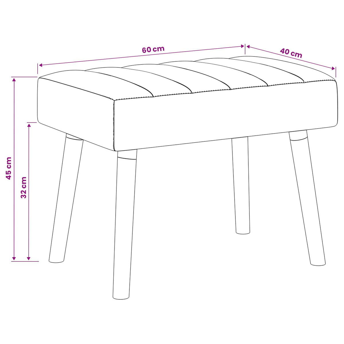 Kanalpuddet Bænk Sort 60 x 40 x 45 cm Stof