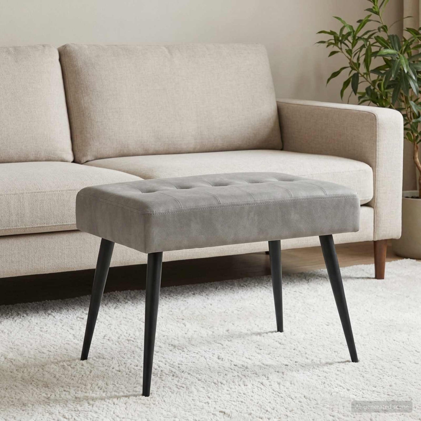 Bænk med knap tufting Lysegrå 60 x 40 x 45 cm Fløjl