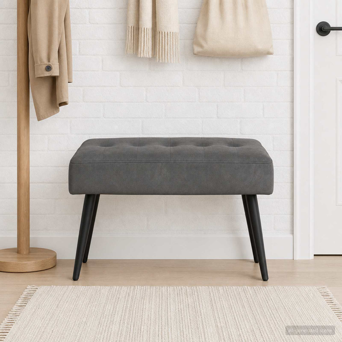Bænk med knap tufting Mørkegrå 60 x 40 x 45 cm Fløjl