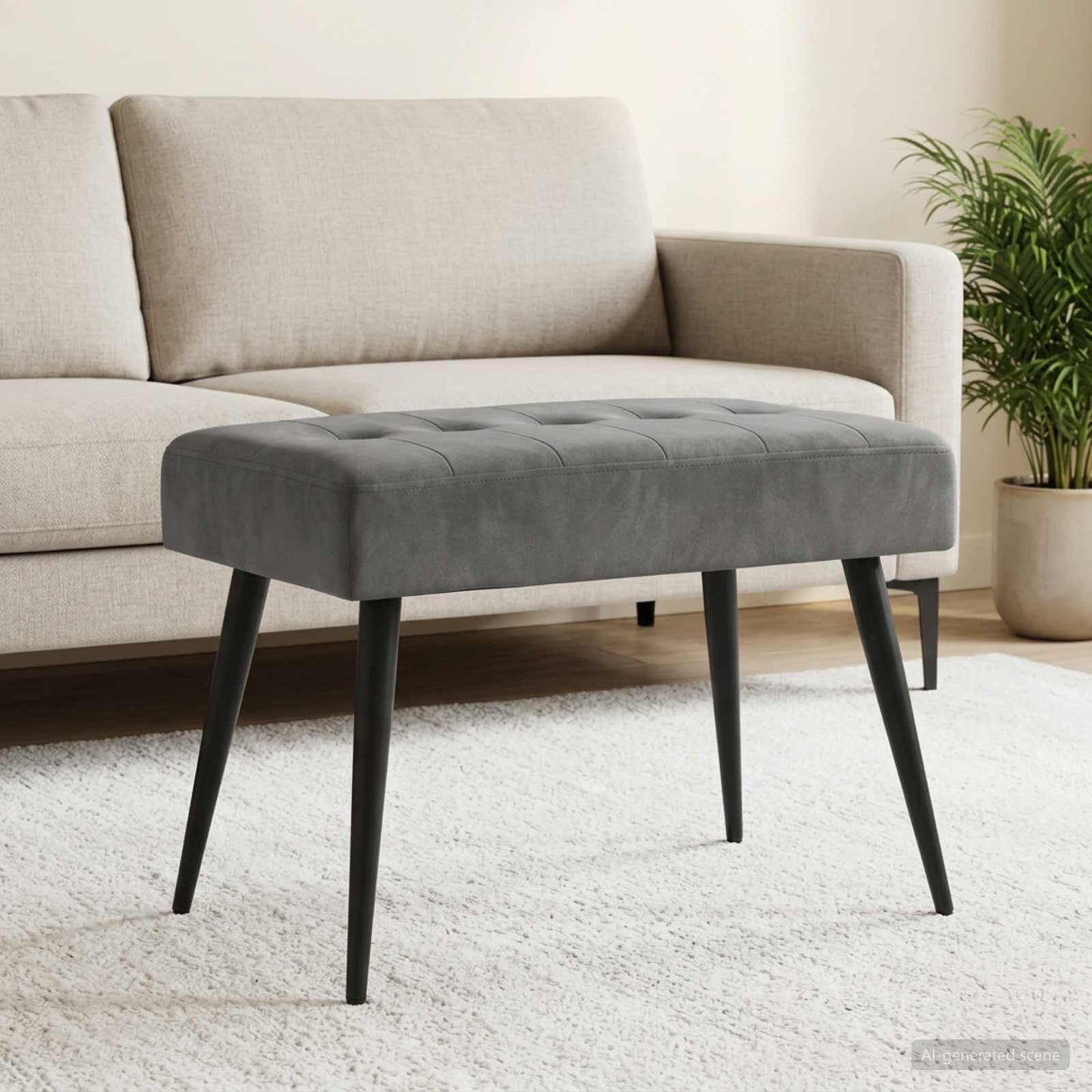 Bænk med knap tufting Mørkegrå 60 x 40 x 45 cm Fløjl
