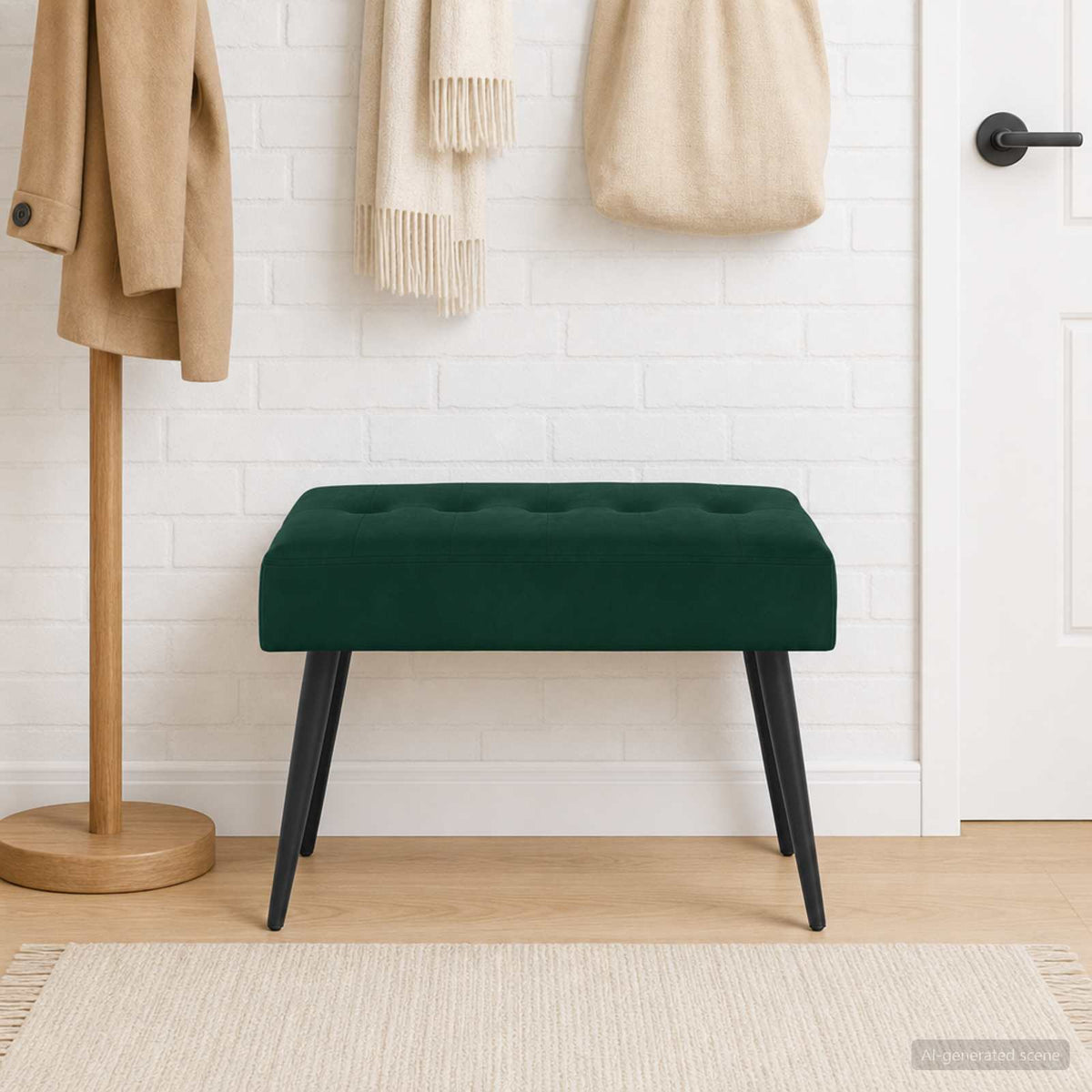 Bænk med knap tufting Mørkegrøn 60 x 40 x 45 cm Fløjl