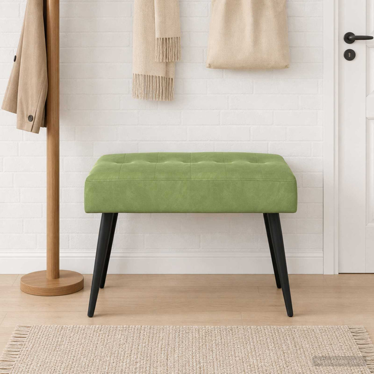 Bænk med knap tufting Lys grøn 60 x 40 x 45 cm Fløjl