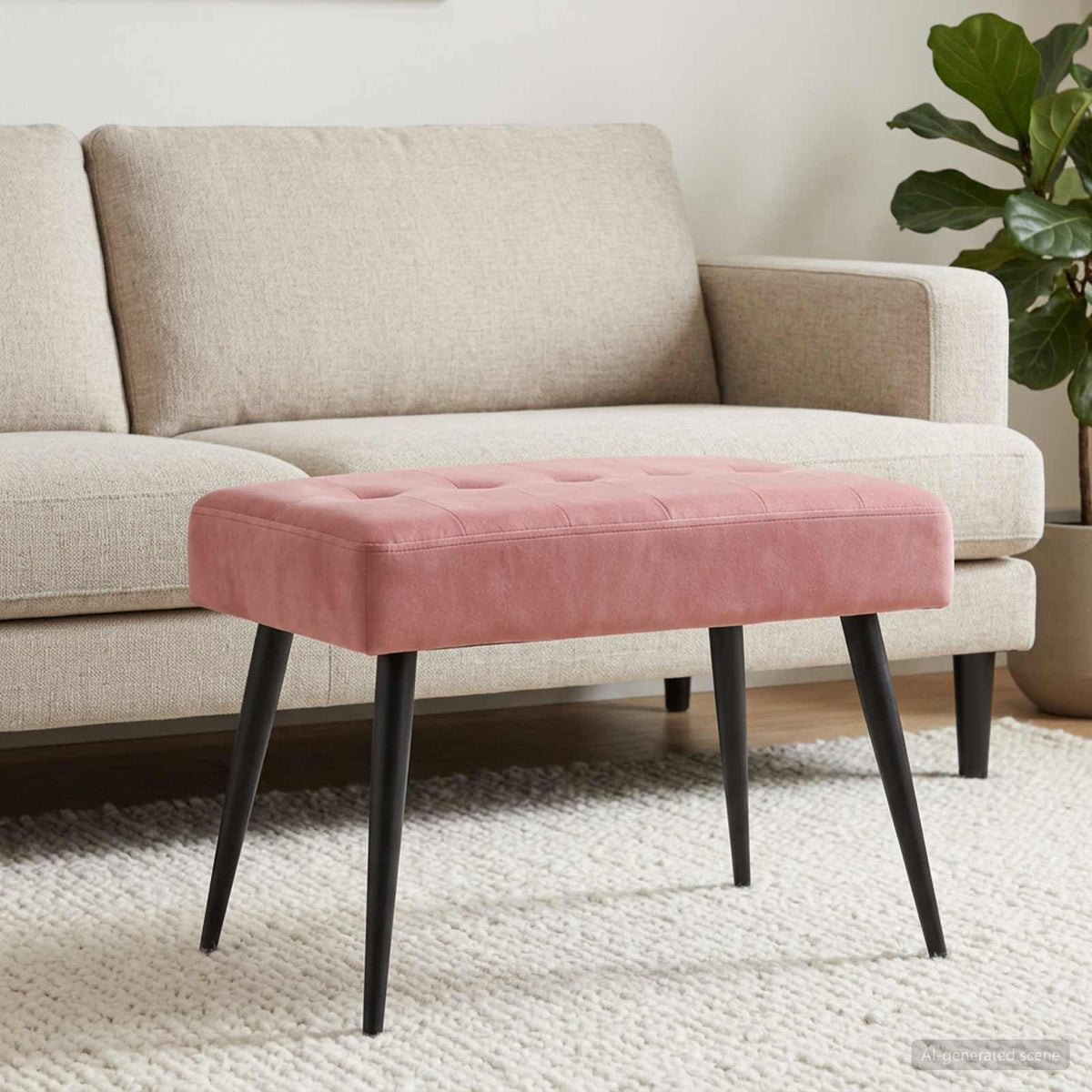 Bænk med knap tufting Lyserød 60 x 40 x 45 cm Fløjl