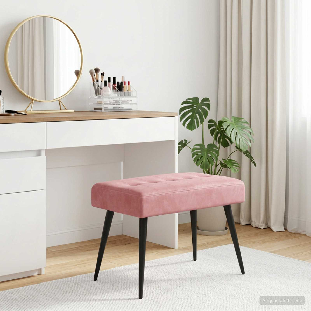 Bænk med knap tufting Lyserød 60 x 40 x 45 cm Fløjl