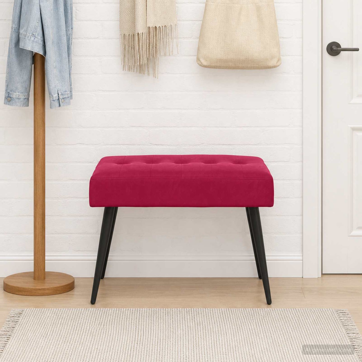 Bænk med knap tufting Vinrød 60 x 40 x 45 cm Fløjl