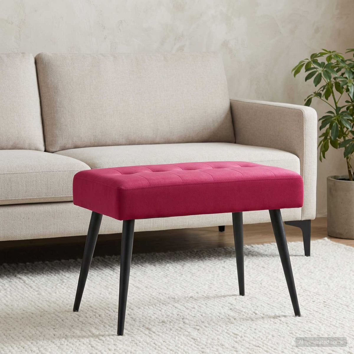 Bænk med knap tufting Vinrød 60 x 40 x 45 cm Fløjl