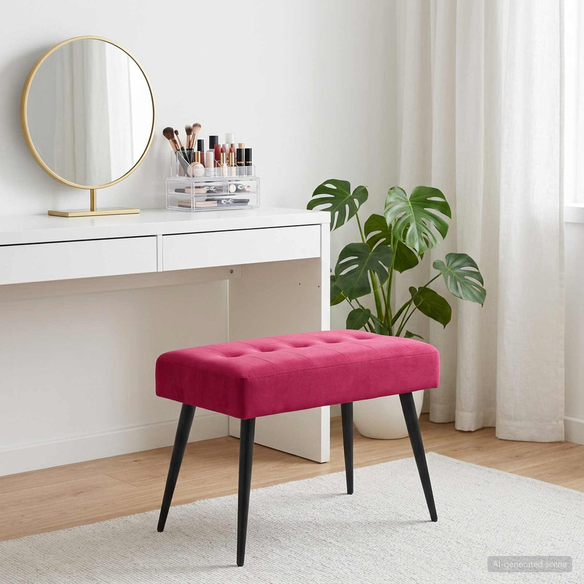 Bænk med knap tufting Vinrød 60 x 40 x 45 cm Fløjl