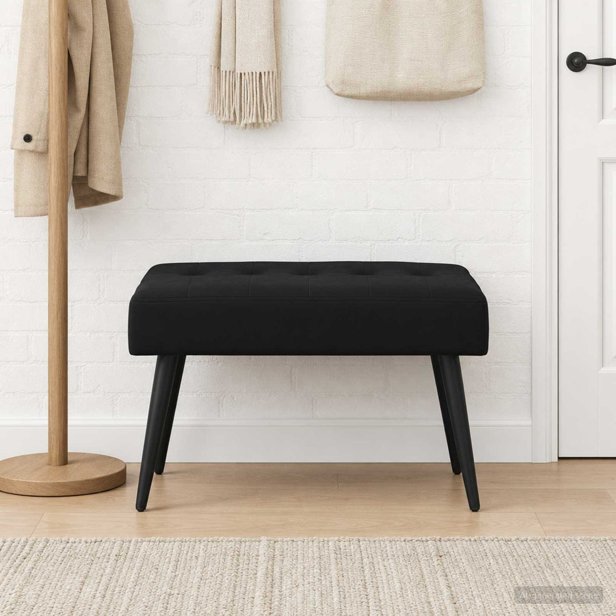 Bænk med knap tufting Sort 60 x 40 x 45 cm Fløjl