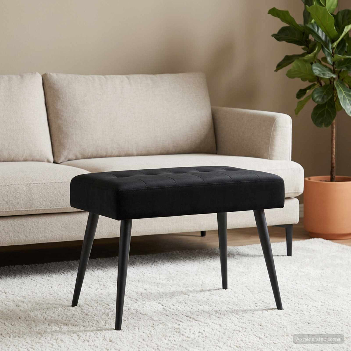 Bænk med knap tufting Sort 60 x 40 x 45 cm Fløjl
