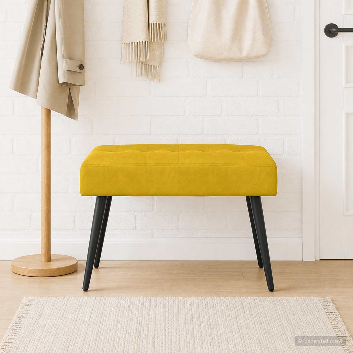 Bænk med knap tufting Gul 60 x 40 x 45 cm Fløjl