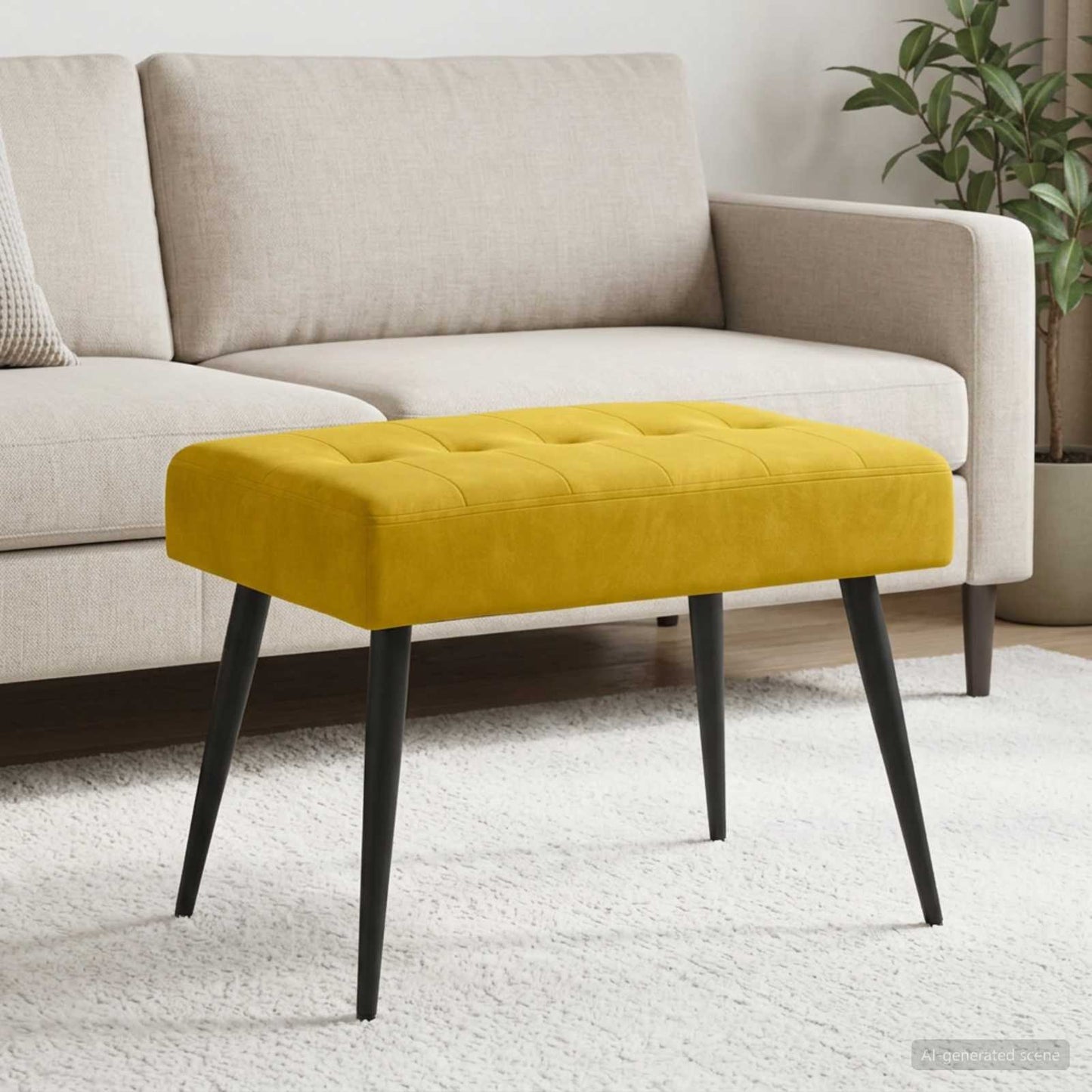 Bænk med knap tufting Gul 60 x 40 x 45 cm Fløjl