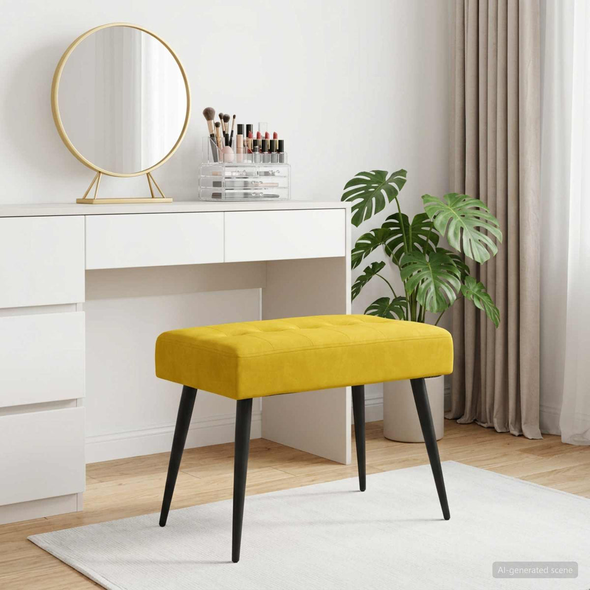 Bænk med knap tufting Gul 60 x 40 x 45 cm Fløjl