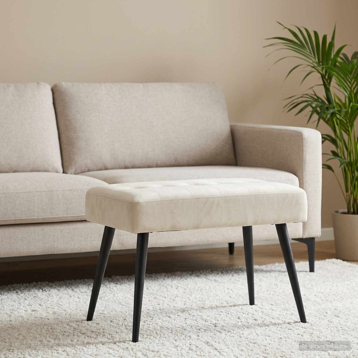 Bænk med knap tufting Cremefarvet 60 x 40 x 45 cm Fløjl