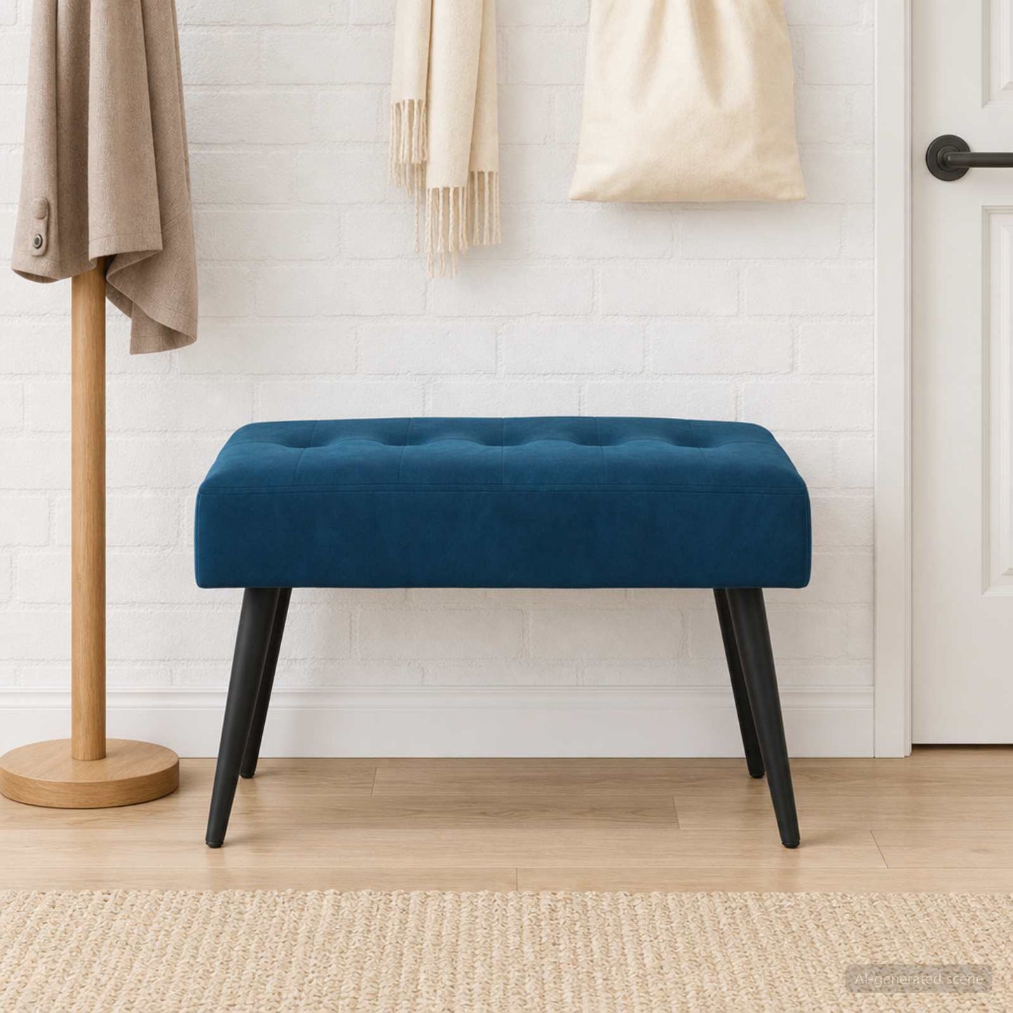 Bænk med knap tufting Blå 60 x 40 x 45 cm Fløjl