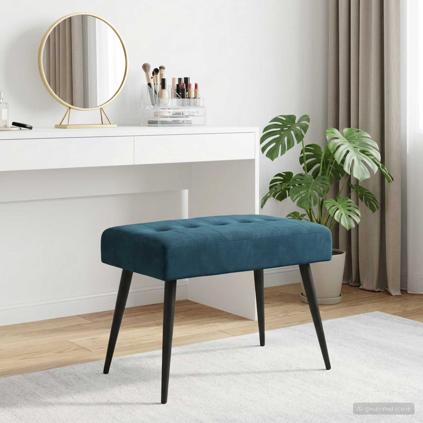 Bænk med knap tufting Blå 60 x 40 x 45 cm Fløjl