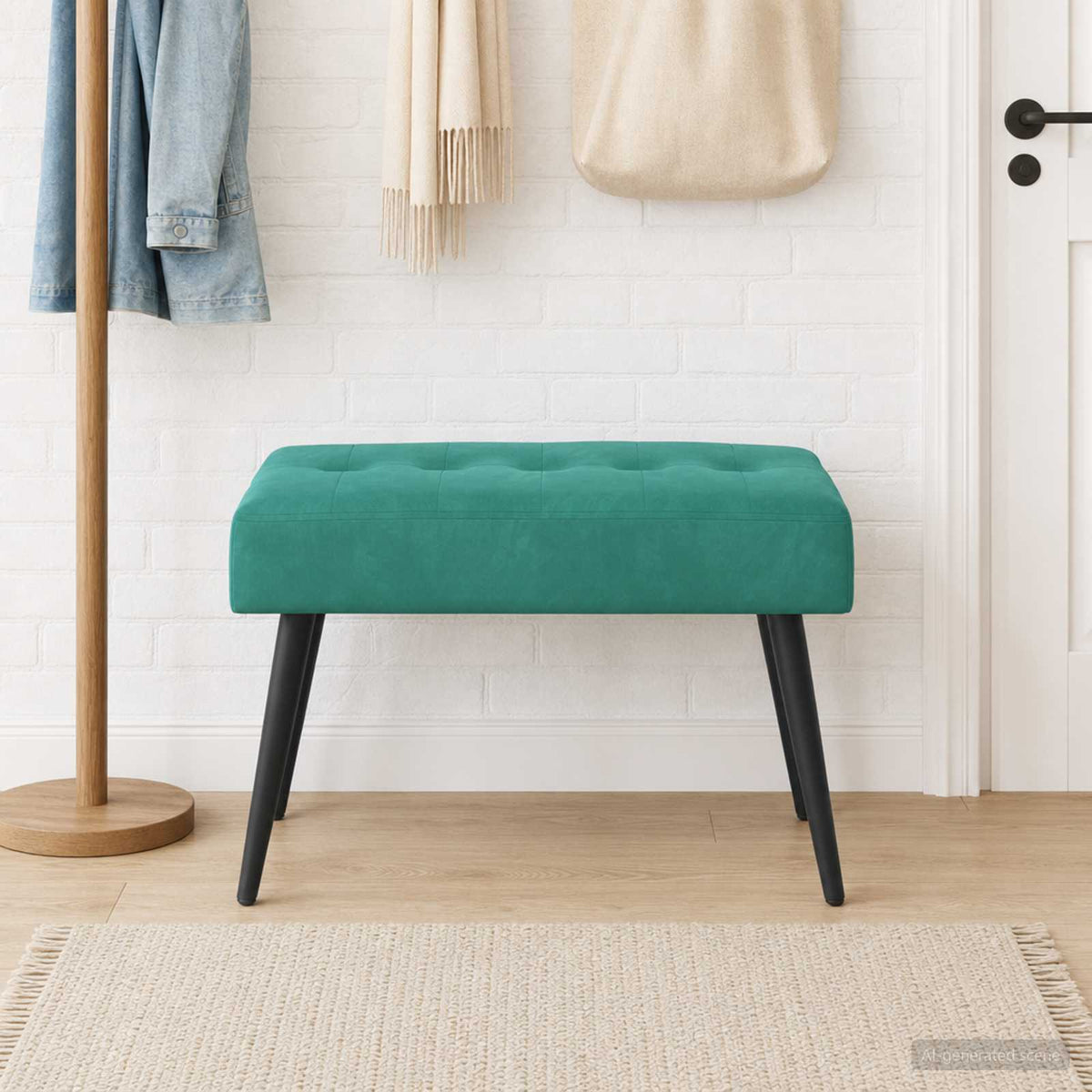 Bænk med knap tufting Turkis 60 x 40 x 45 cm Fløjl