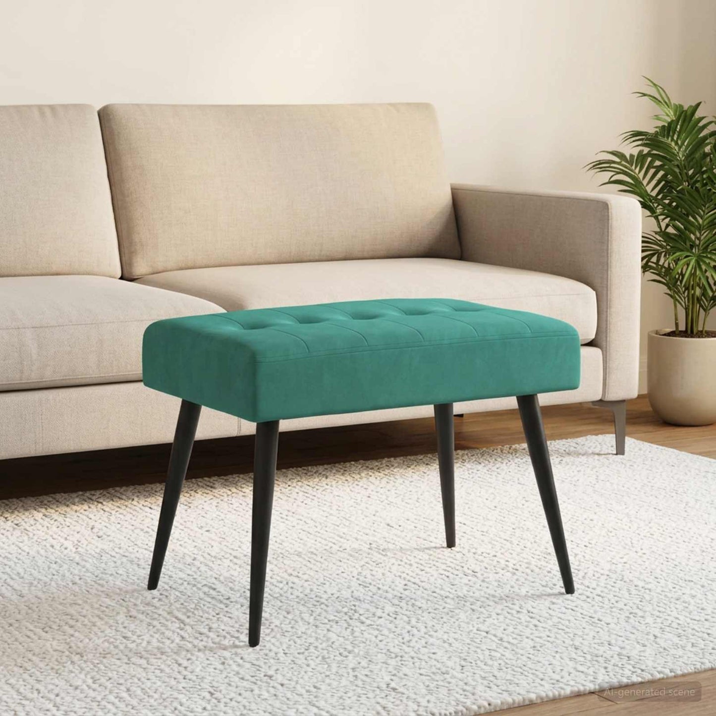 Bænk med knap tufting Turkis 60 x 40 x 45 cm Fløjl