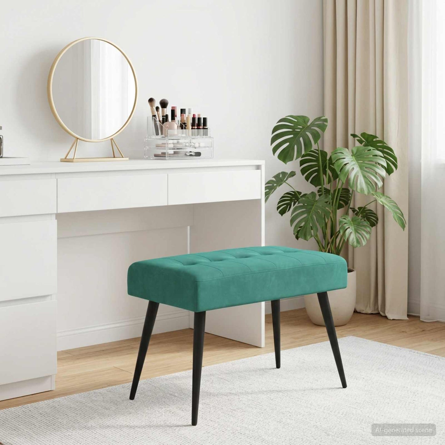 Bænk med knap tufting Turkis 60 x 40 x 45 cm Fløjl