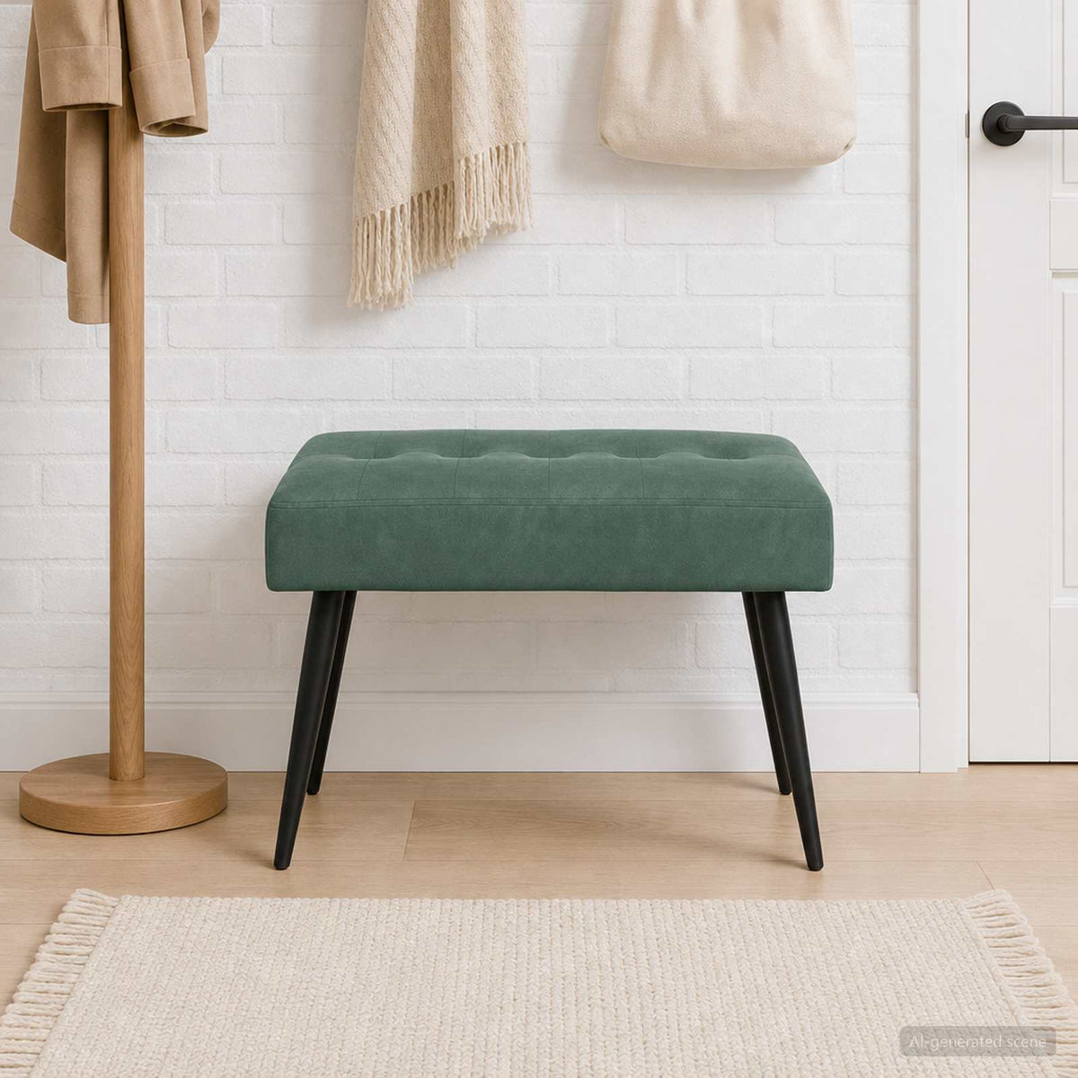 Bænk med knap tufting Havgrøn 60 x 40 x 45 cm Fløjl