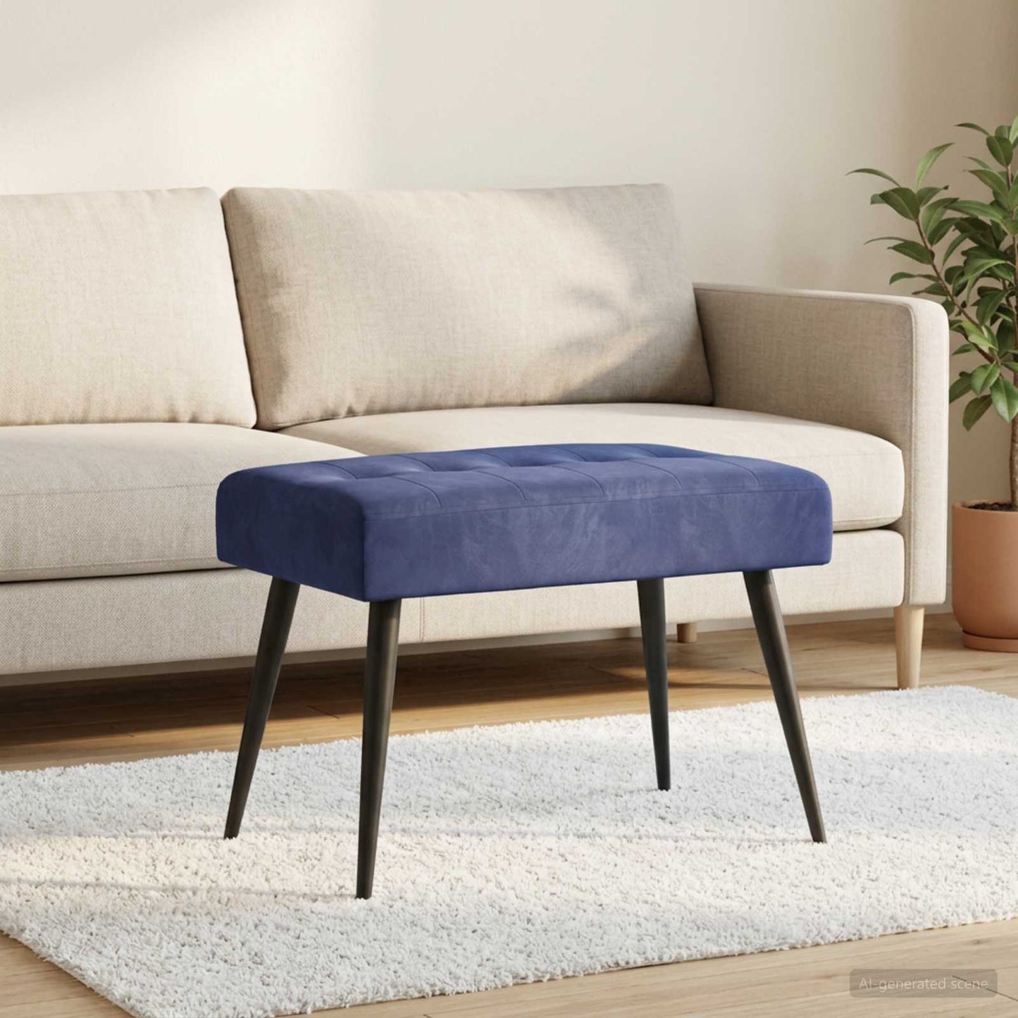Bænk med knap tufting Politi blå 60 x 40 x 45 cm Fløjl