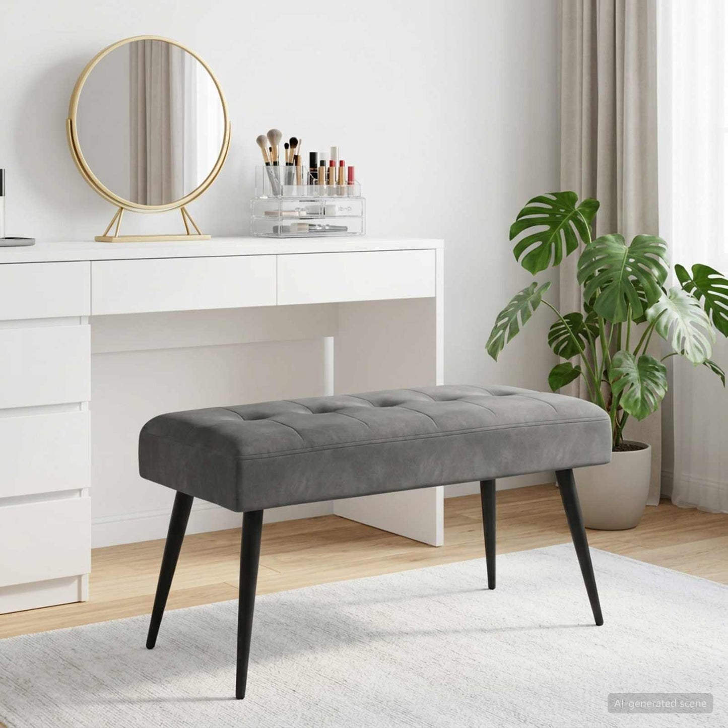 Bænk med knap tufting Mørkegrå 80 x 40 x 46 cm Fløjl