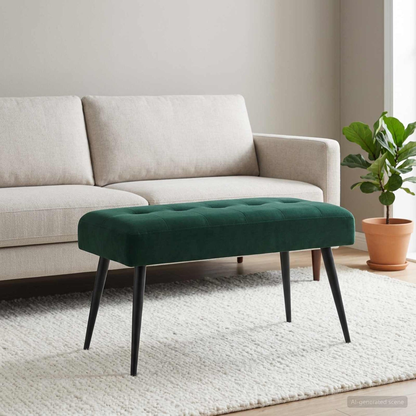 Bænk med knap tufting Mørkegrøn 80 x 40 x 46 cm Fløjl