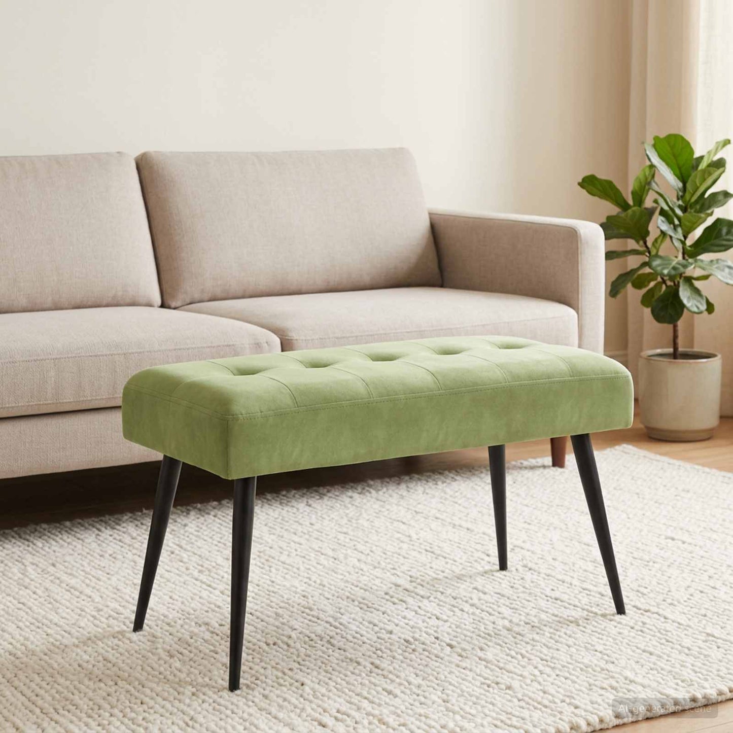 Bænk med knap tufting Lys grøn 80 x 40 x 46 cm Fløjl