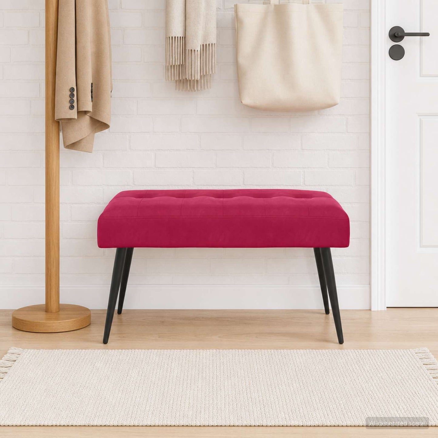 Bænk med knap tufting Vinrød 80 x 40 x 46 cm Fløjl