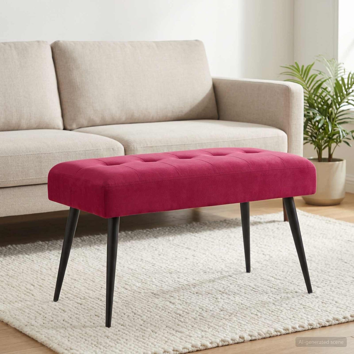 Bænk med knap tufting Vinrød 80 x 40 x 46 cm Fløjl