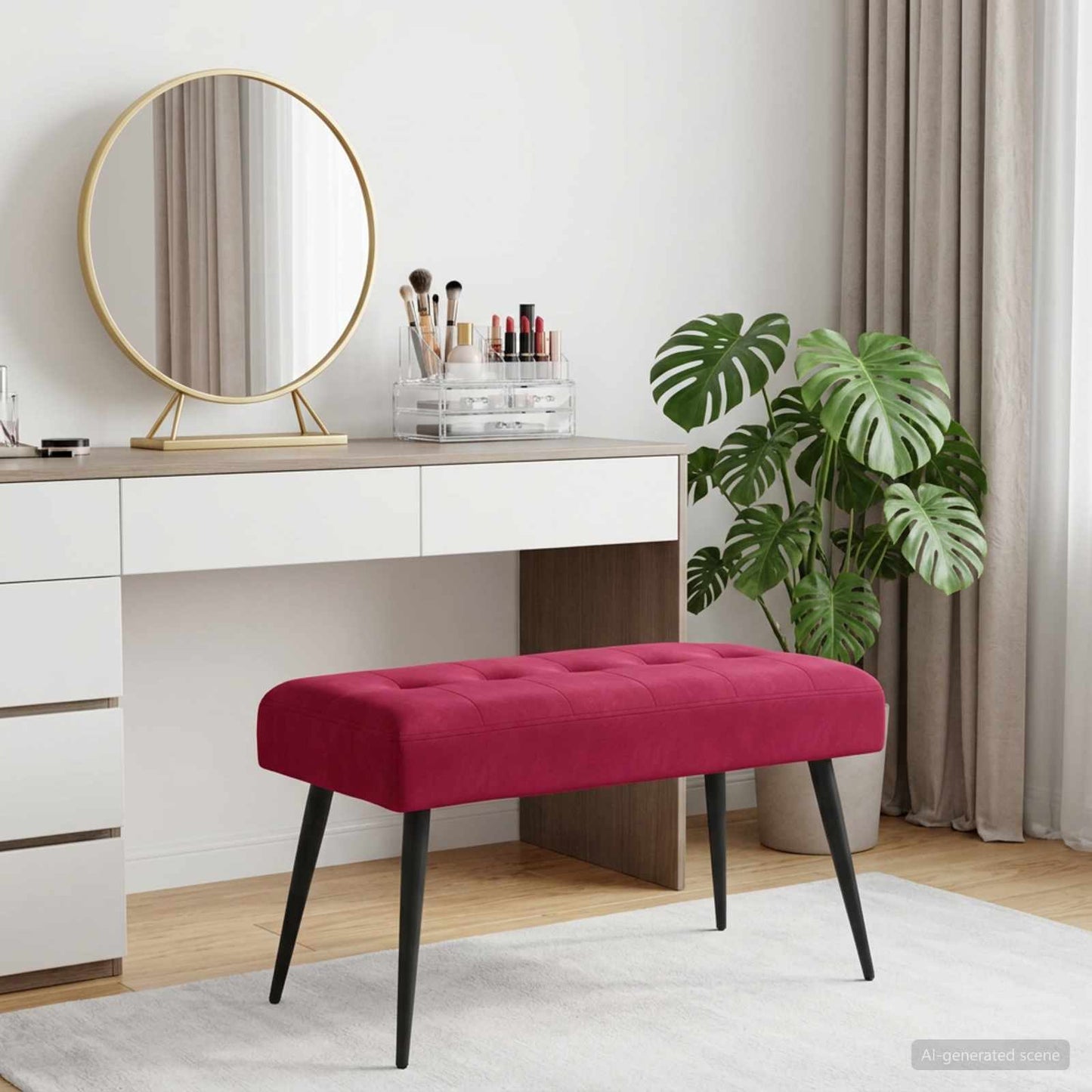 Bænk med knap tufting Vinrød 80 x 40 x 46 cm Fløjl