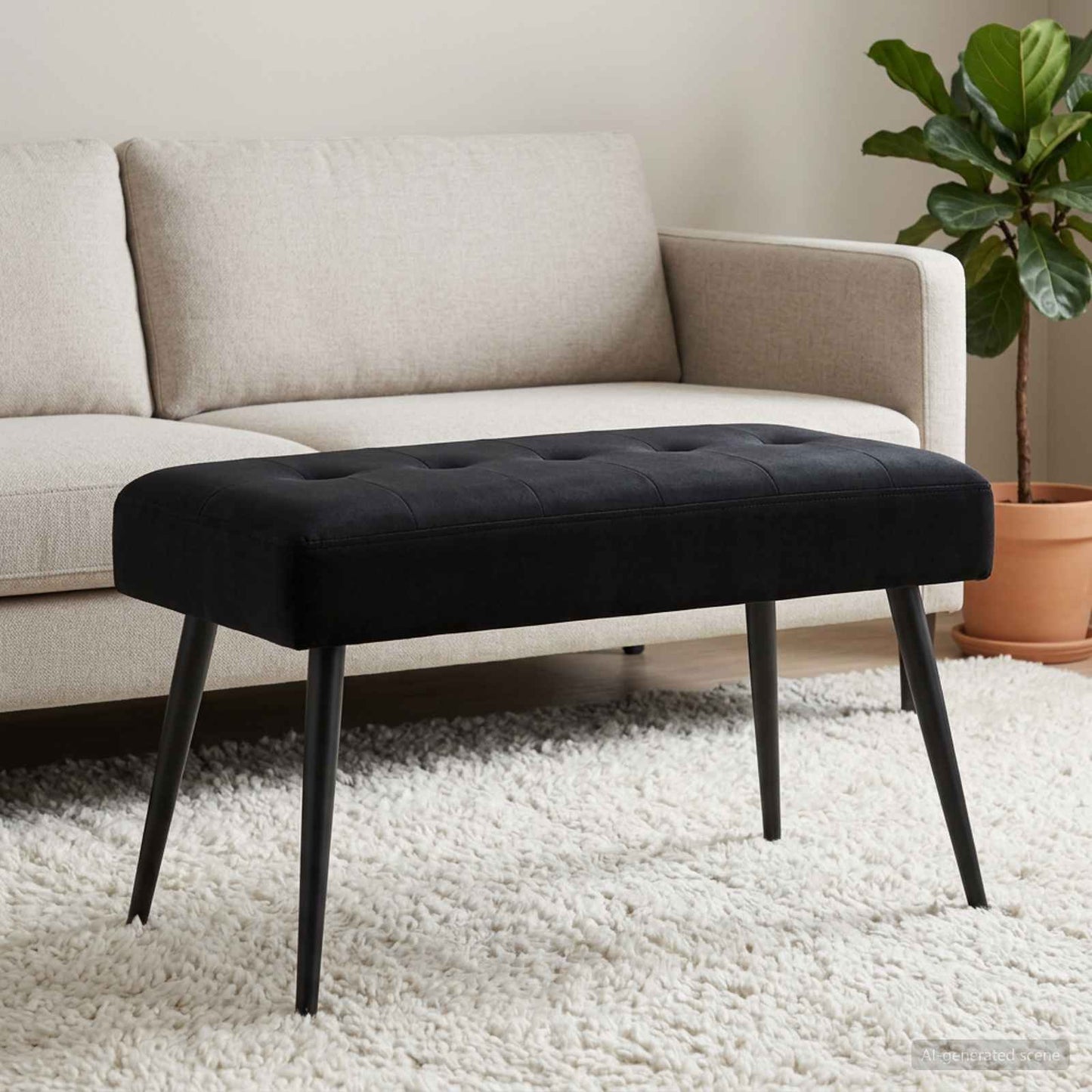 Bænk med knap tufting Sort 80 x 40 x 46 cm Fløjl