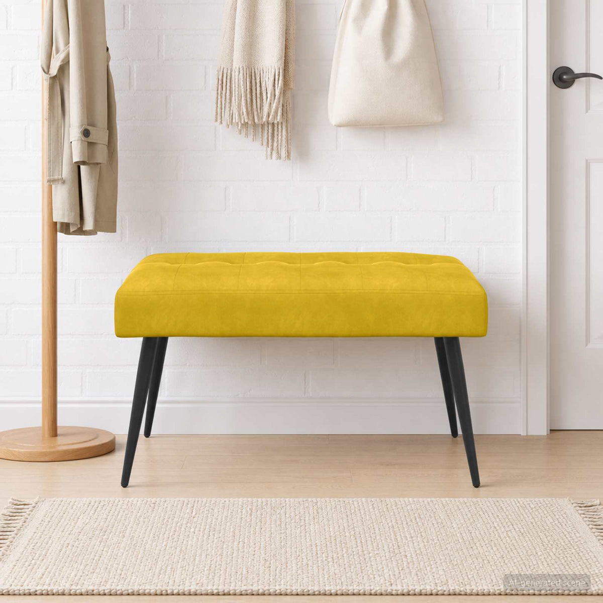 Bænk med knap tufting Gul 80 x 40 x 46 cm Fløjl