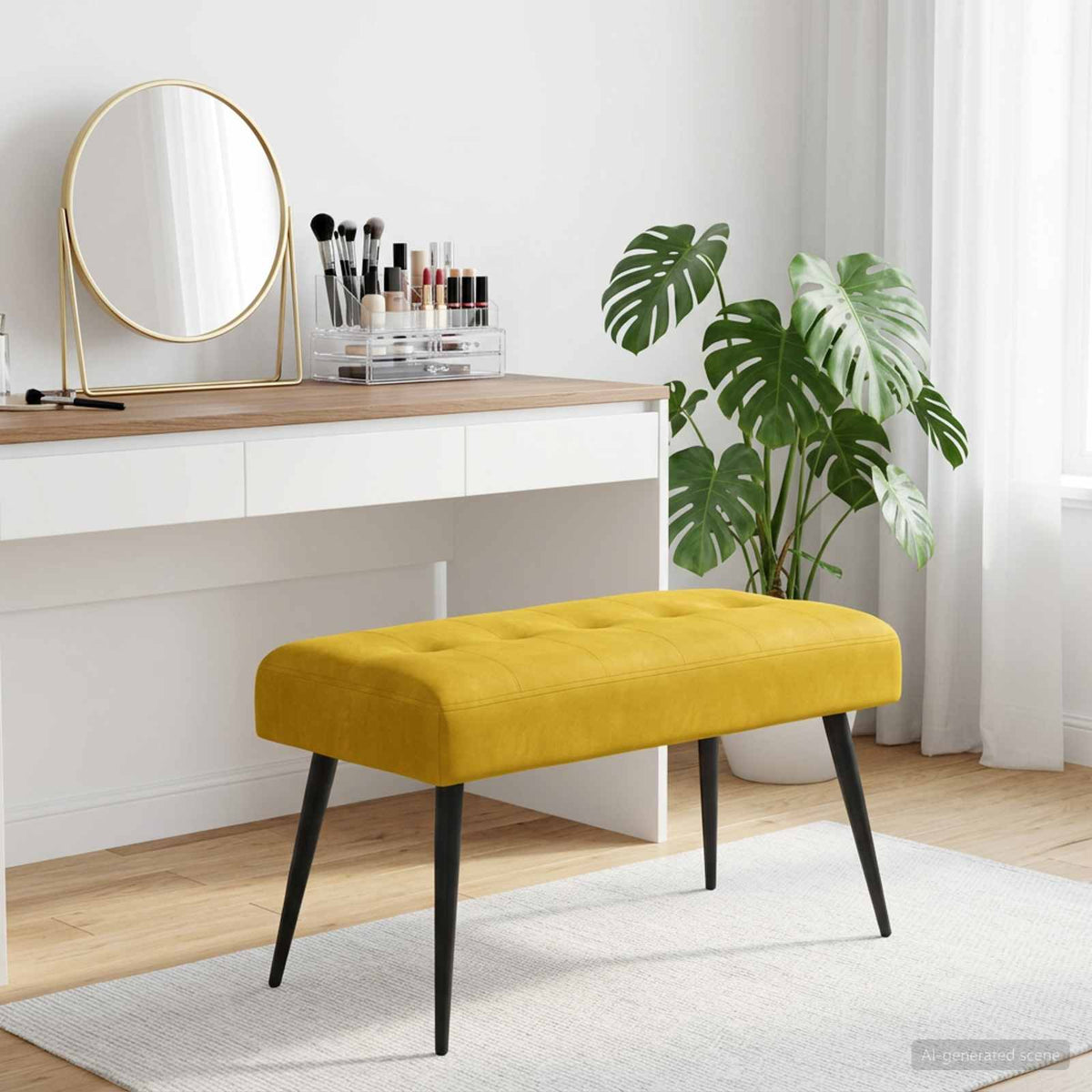 Bænk med knap tufting Gul 80 x 40 x 46 cm Fløjl