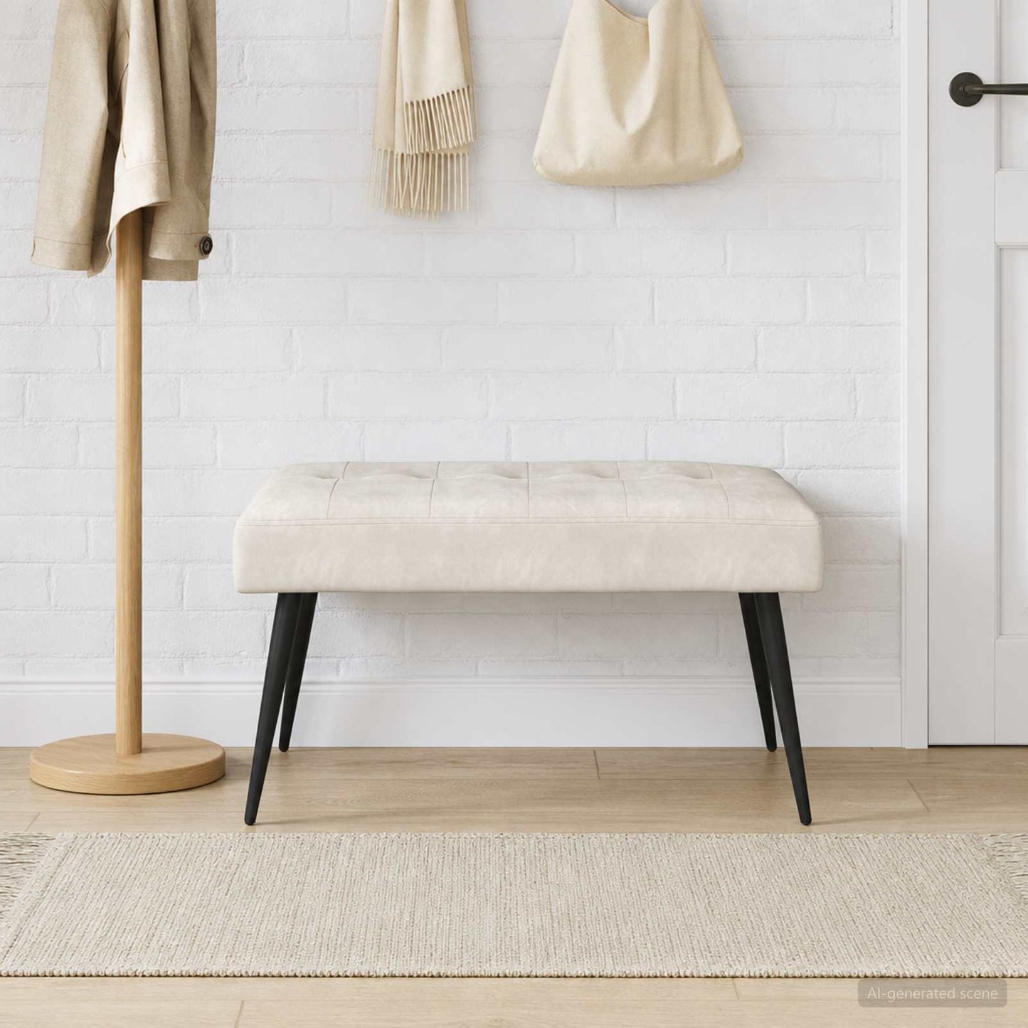Bænk med knap tufting Cremefarvet 80 x 40 x 46 cm Fløjl