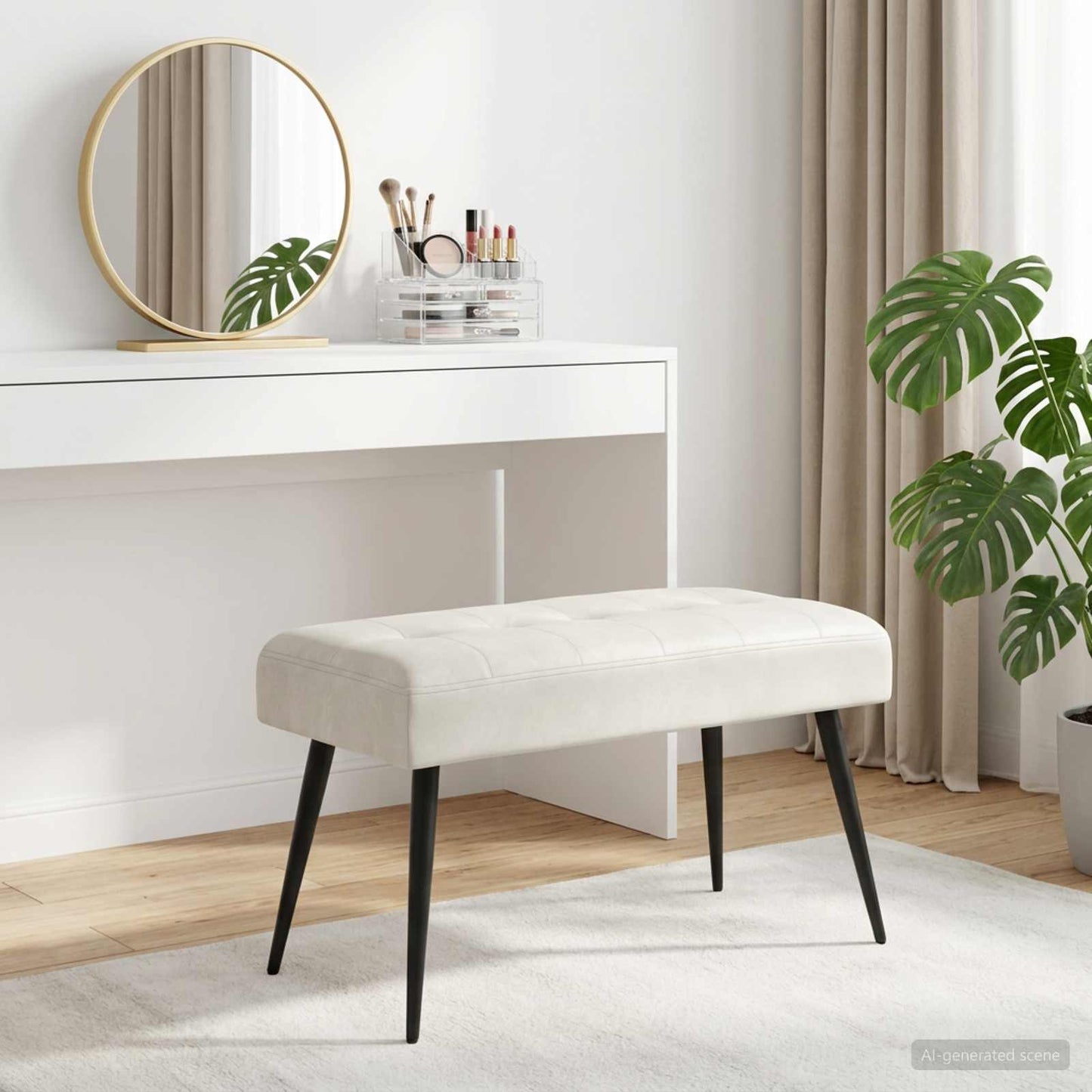 Bænk med knap tufting Cremefarvet 80 x 40 x 46 cm Fløjl