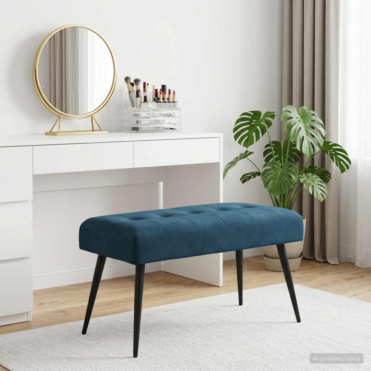 Bænk med knap tufting Blå 80 x 40 x 46 cm Fløjl