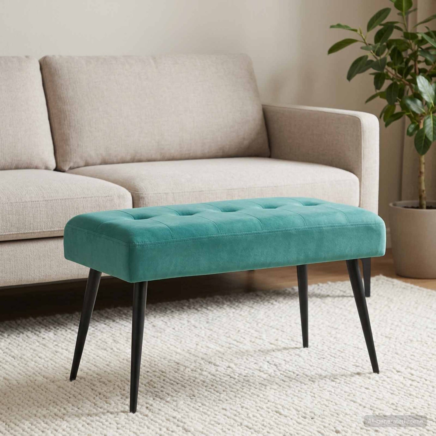 Bænk med knap tufting Turkis 80 x 40 x 46 cm Fløjl