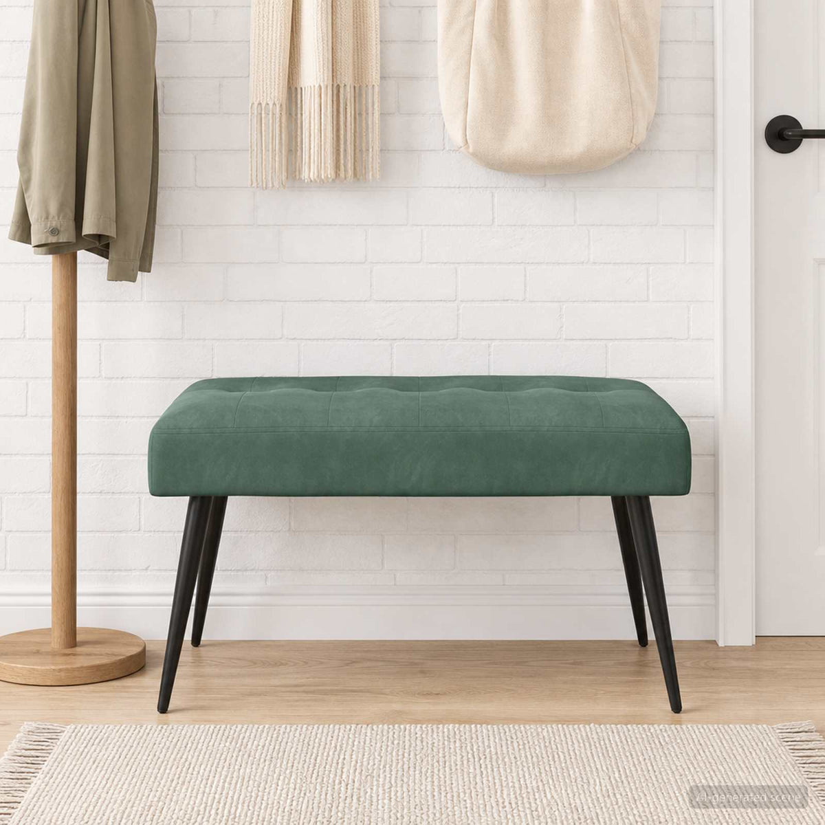 Bænk med knap tufting Havgrøn 80 x 40 x 46 cm Fløjl