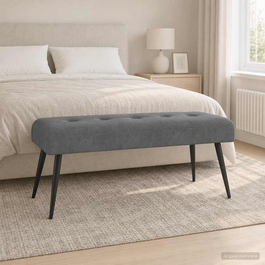Bænk med knap tufting Mørkegrå 110 x 40 x 46 cm Fløjl