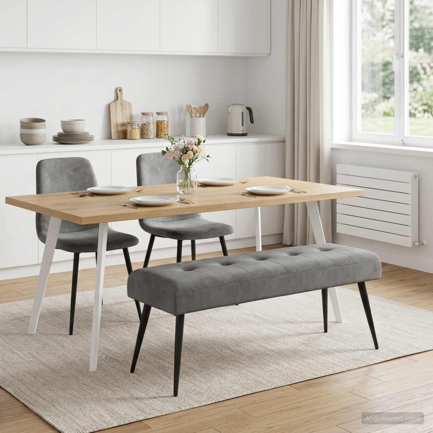 Bænk med knap tufting Mørkegrå 110 x 40 x 46 cm Fløjl